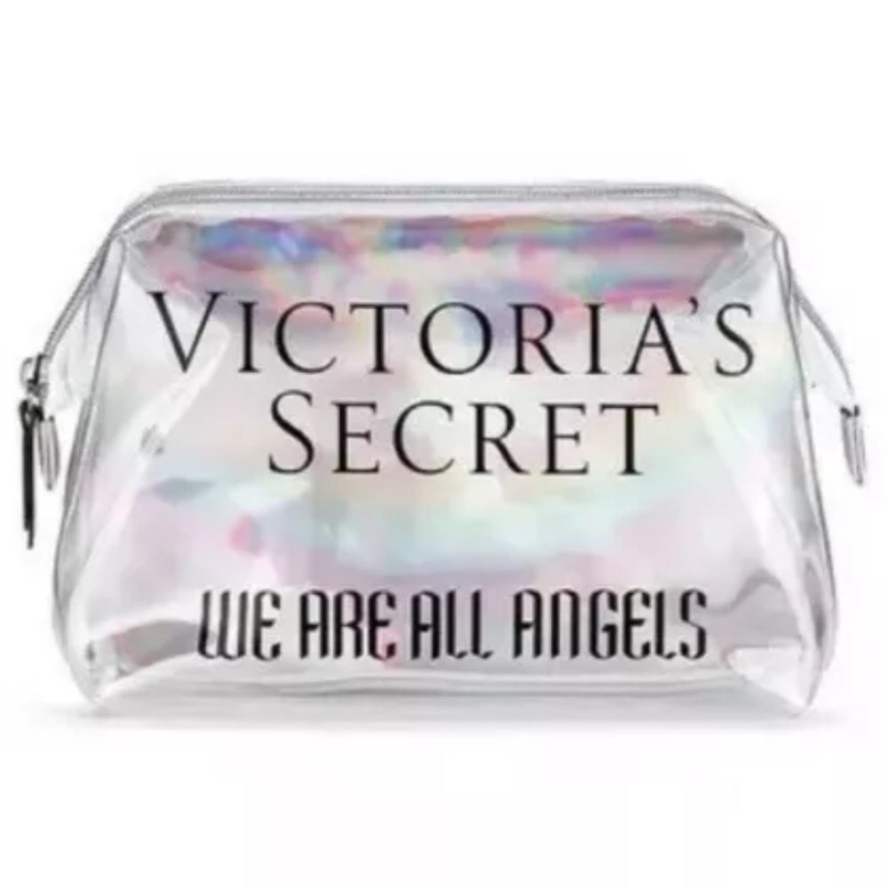 Victoria’s Secret Makeup Bag Toiletries We are all Angels Clear Holographic zip